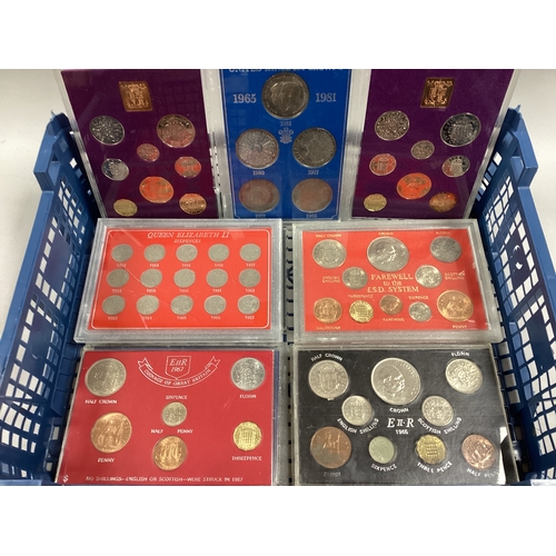 15 - Collection Of Fourteen Various GB Coin Sets, including year sets, QEII Sixpences, UK Crown set etc. ... 