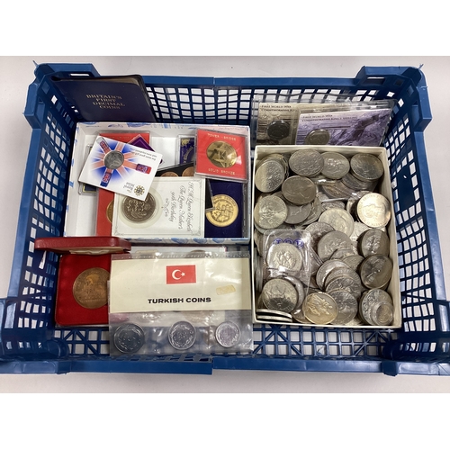 2 - Large Collection Of Mainly GB Coins, commemorative crowns, tower of London bronze medal, World War I... 