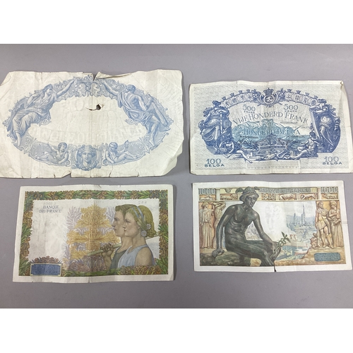 30 - Collection Of Seven European Banknotes, includes a 1938 France 500 Francs, 1938 Belgium 500 Francs, ... 