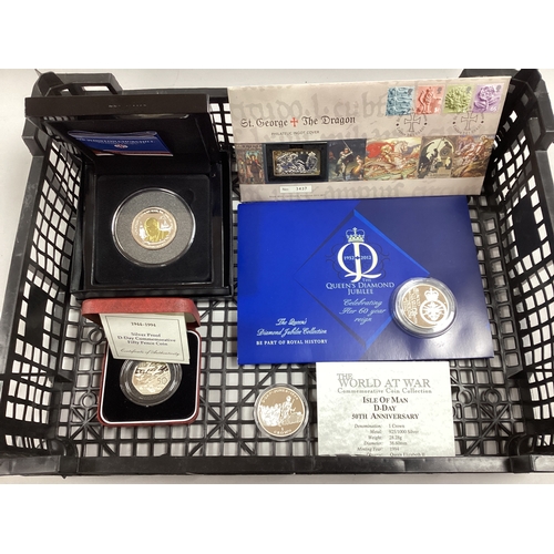 33 - Collection Of Silver Coins, includes a 1994 Isle of Man silver Crown, Royal Mint 1994 Silver Proof 5... 