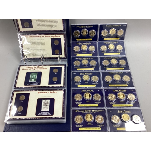 34 - Collection Of USA Coins, includes a 100 years of Lincoln 1909-2009 coin and stamp collection. Togeth... 