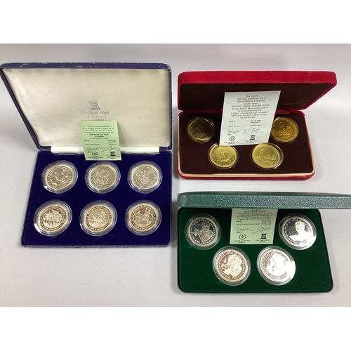 48 - Three Pobjoy Mint Isle Of Man Crown Sets, 1986 Mexico World Cup finals, 1979 1,000th anniversary of ... 