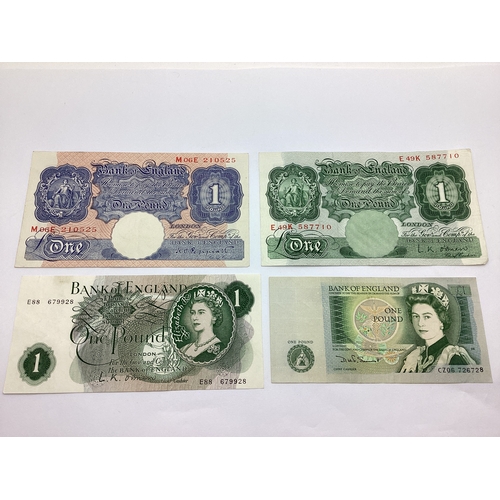 55 - 1945 K.O Peppiatt Bank Of England White £5 Banknote, together with four GB £1 banknotes.