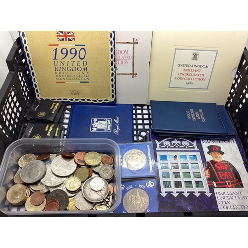 64A - Collection Of Mainly GB Coins, including Royal Mint 1986, 87, 90 and 1994 Bunc coin sets, commemorat... 