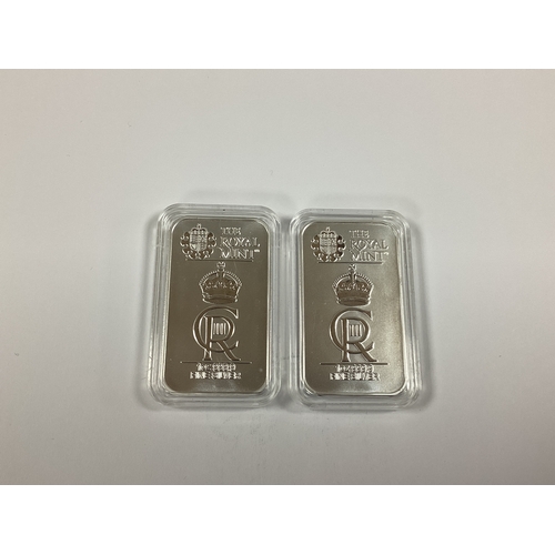 75 - Two Royal Mint Charles III 1oz Fine Silver Bars.