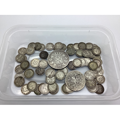 80A - Collection Of Mainly GB Silver Threepences, together with an 1868 5 Francs etc, total weight 128g.