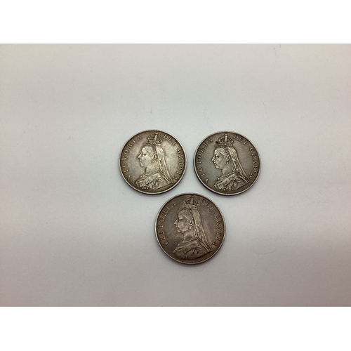 89 - Three GB Victoria Silver Double Florins, two 1887 and an 1889.