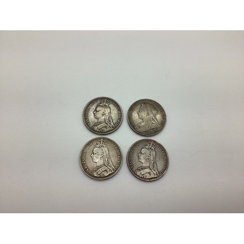 93 - Four GB Victoria Silver Crowns, 1889, 1890, 1891 and 1900.