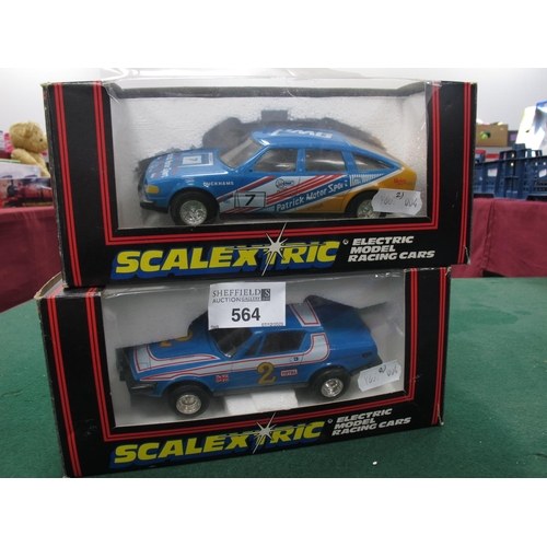 564 - Two Boxed Scalextric slot cars comprising of C.294 Triumph TR7, C.280 PMG Rover (lacking braid picku... 