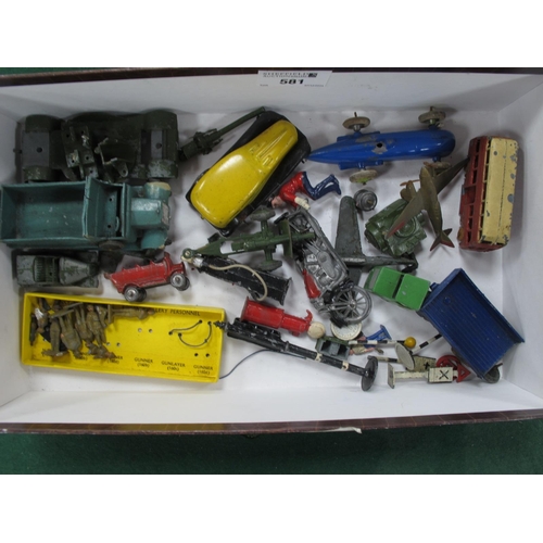 581 - A Quantity of 1930s Diecast/Tin Vehicles, by Dinky and others, all play worn, many damages.