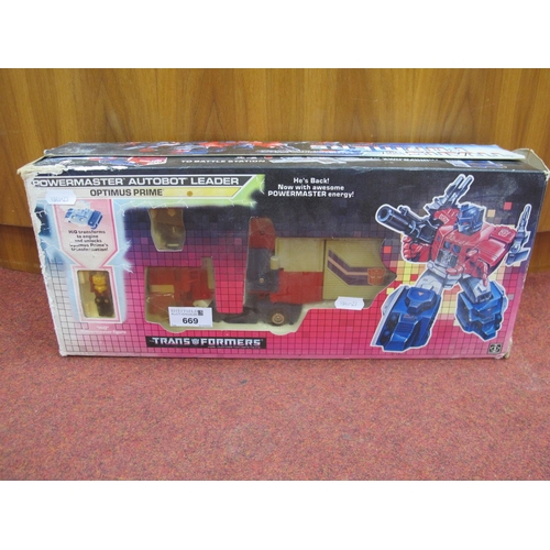 669 - A Boxed Circa 1980's Hasbro Transformers Powermaster Autobot Leader Optimus Prime, instruction bookl... 