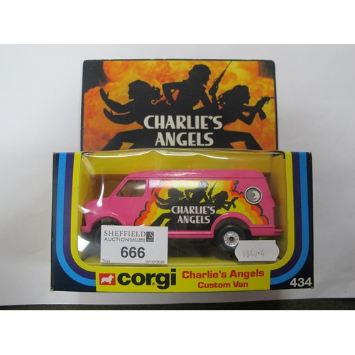 666 - A boxed Corgi 434 diecast model Charlie's Angels Custom Van - pink body, amber windows and roof pane... 