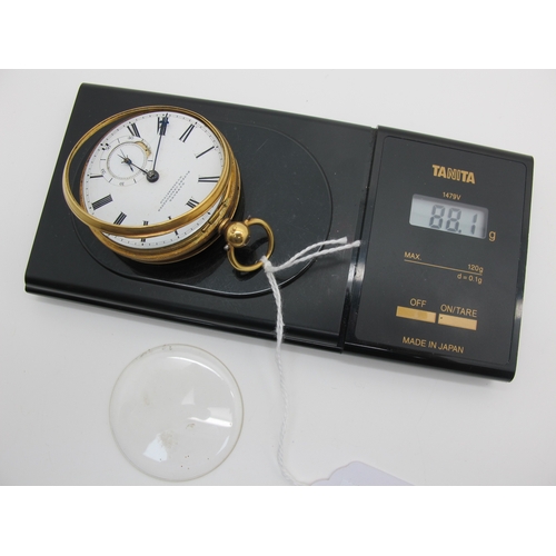 249 - Hansons Patent Chronometer Huddersfield; A Victorian 18ct Gold Cased Openface Pocket Watch, the sign... 