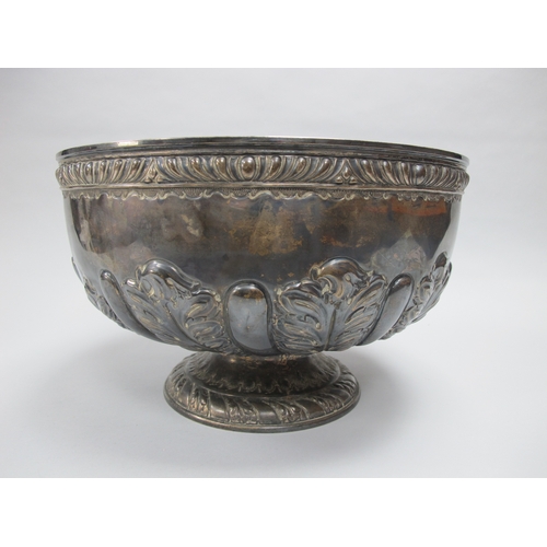 22 - A Large Victorian Hallmarked Silver Punch Bowl, HA, Sheffield 1897, with gadrooned leaf decoration, ... 