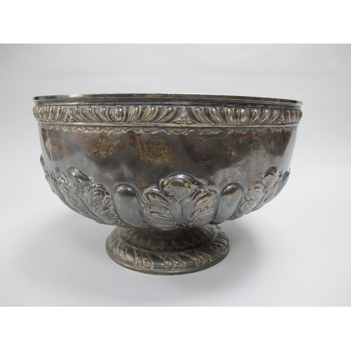 22 - A Large Victorian Hallmarked Silver Punch Bowl, HA, Sheffield 1897, with gadrooned leaf decoration, ... 