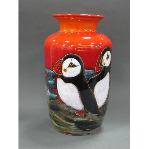 1034 - An Anita Harris 'Puffin' Classic Vase, gold signed, 26.5cm high, 15cm wide.