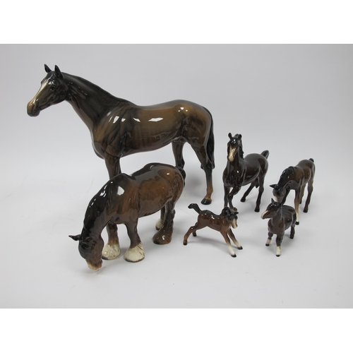 1039 - Five Beswick Pottery Horses, the tallest (with minor ear chips) 28.5cm high; a similar Shetland Pony... 