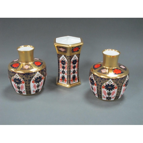 1080 - A Pair of Royal Crown Derby Vases, of cylindrical form with short necks, decorated in Imari pattern ... 