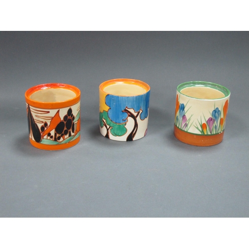 1092 - A Clarice Cliff Brice Rogers Fantasque Preserve Pot, in the 'Tree and House' pattern, 7.5cm high (fa... 