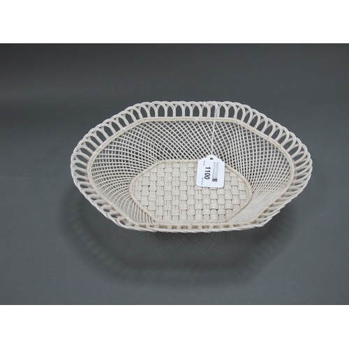 1100 - A Belleek Porcelain Bowl, of canted rectangular form with basketweave base and lattice work sides, w... 