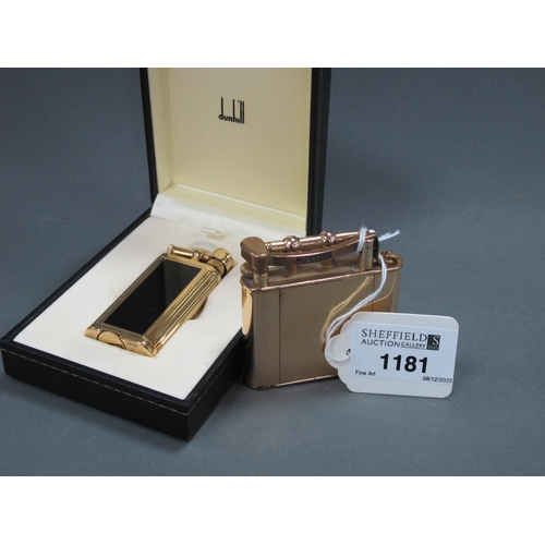 1181 - A Dunhill Black Enamel and Gold Plated Lighter, with reeded sides, signed and numbered 456681, in fi... 