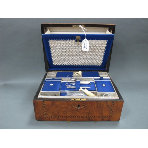 1206 - A XIX Century Walnut Sewing Box, with lozenge decoration to top, fitted interior.