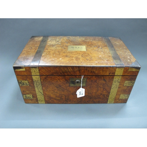 1210 - A Late XIX Century Walnut Brass Bound Writing Box, the lid with brass plaque inscribed 