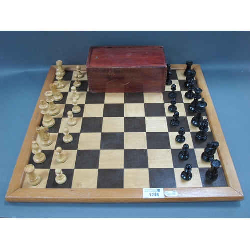 1246 - An Early XX Century Boxwood and Ebonised Chess Set, (boxed) together with a Jacques London chess boa... 