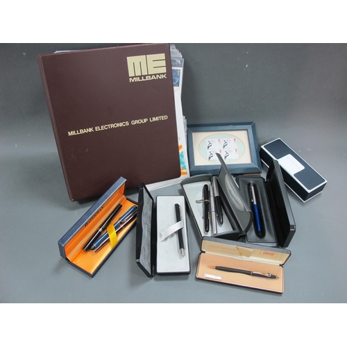 1259 - A Waterman Fountain Pen, in black case with 14K nib and a selection of eight Waterman, Cross and Par... 