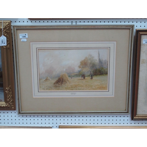 1385 - GEORGE OYSTON (1861-1937) 
Harvesting Scene with Figures, watercolour, signed ad dated lower right 1... 