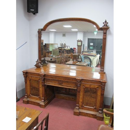 1578 - A Mid XIX Century Pollard Oak Mirror Back Sideboard, the arched top mirror with reeded column suppor... 