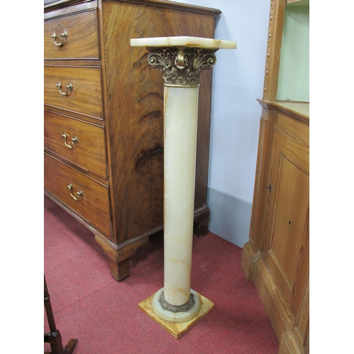 1586 - An Early XX Century Onyx Pedestal Column, the square top above a gilt metal Corinthian capital and f... 