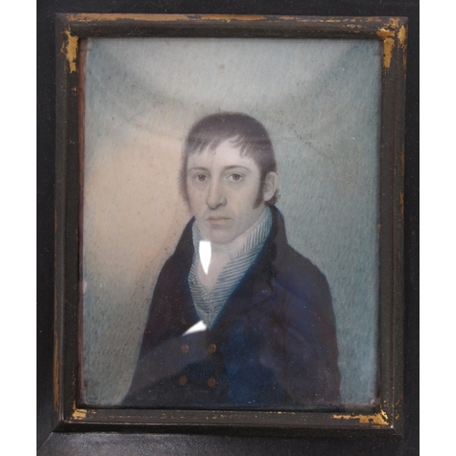 1247 - WITHDRAWN A Mid Victorian Portrait Miniature, painted with a gentleman wearing a blue jacket and whi... 