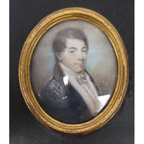 1247 - WITHDRAWN A Mid Victorian Portrait Miniature, painted with a gentleman wearing a blue jacket and whi... 