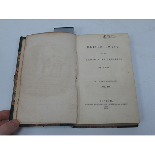 1276 - Dickens [Charles]: Oliver Twist, vols I, 2 and 3, pub by Richard Bentley, New Burlington Street, 183... 