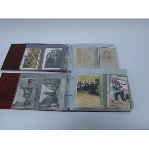 1306 - Two Albums of WWI Interest Picture Postcards, to include silks, poem cards, battleships, planes, top... 