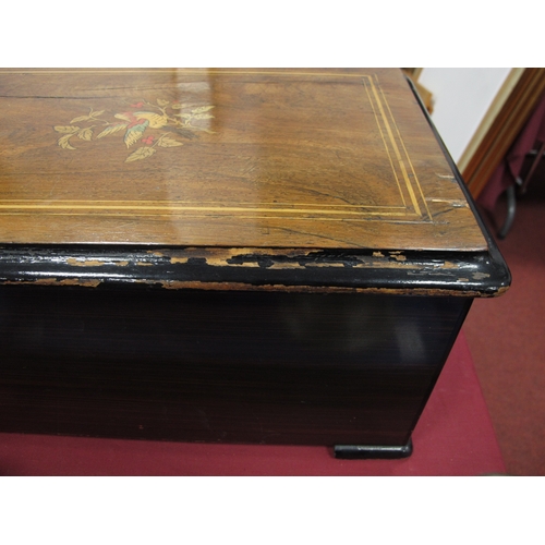 1242 - A Swiss Late XIX Century Musical Box, contained in a stained rosewood case inlaid with a bird, playi... 