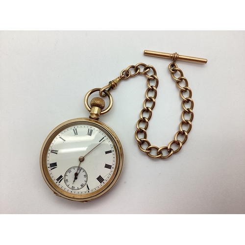 141 - A Gold Plated Cased Openface Pocket Watch, the white dial with black Roman numerals and seconds subs... 