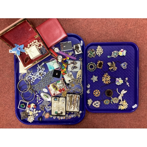 25 - A Collection of Assorted Costume Jewellery, including enamel shield souvenir charm bracelet, Omega w... 