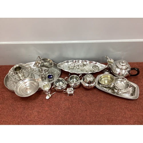 49 - A Collection of Assorted Plated Ware, including three piece tea set with foliate engraved decoration... 