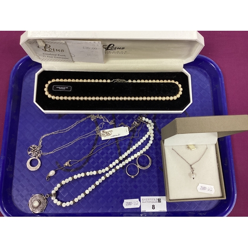 8 - A Collection of Assorted Stone Set Jewellery, to include pearl drop necklace, filigree style pendant... 