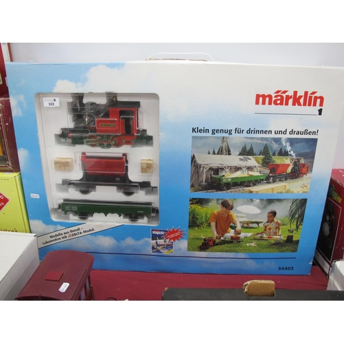 322 - A Marklin 'G' Gauge Ref No 54403 Train Set, comprising :- 0-4-0 tank steam locomotive 