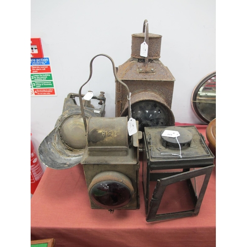 344 - Four Railway Lights/Lamps, in poor condition, comprising a signal light (heavy corrosion), a railway... 