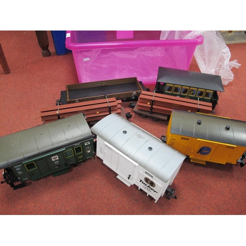 346 - Seven 'G' Gauge Items of Rolling Stock by L.G.B. etc:- A Gondola, two LGB 32T Bogie with steel beam ... 