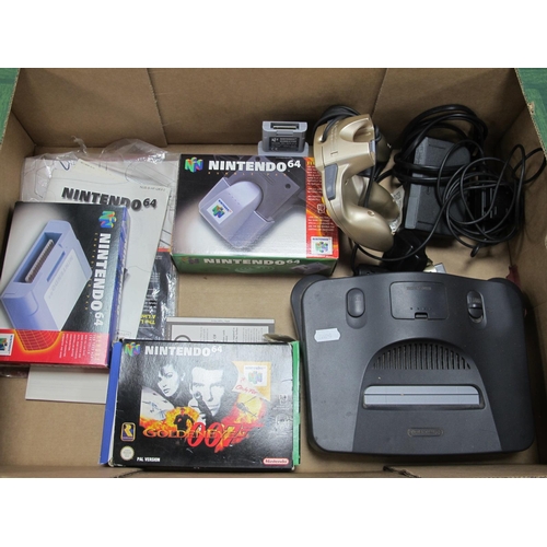 570 - A Nintendo 64 (N64) Games Console, One Controller, Rumblepak, Instruction Booklet and Goldeneye Jame... 