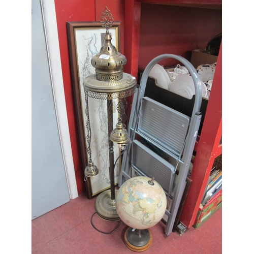 1034 - Standard Lantern Lamp; Terrestrial globe, prints, Abru steps. (5)