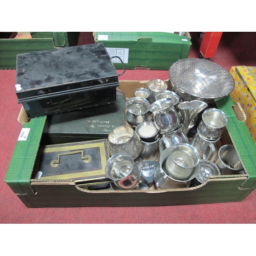 1049 - Pewter Tankards, plated presentation posie bowl, safety boxes:- One Tray.