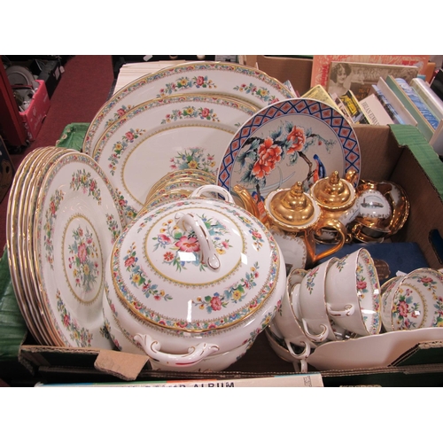 1132 - Coalport 'Ming Rose' part dinner service comparing of two lidded tureens, plates of varying size, so... 