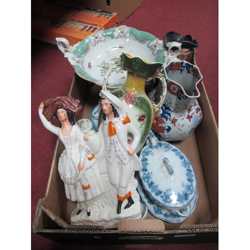 1144 - XIX Century Staffordshire Figure Group, tureen, Toby jug, etc:- One Box.