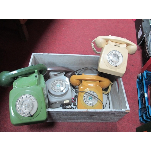 1149 - Anvil Telephones, in cream, yellow and green plastic. A Grey wall example, (4). [484536]